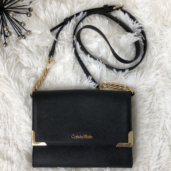 Calvin Klein Handbags - Calvin Klein Black Saffiano Leather Crossbody Bag